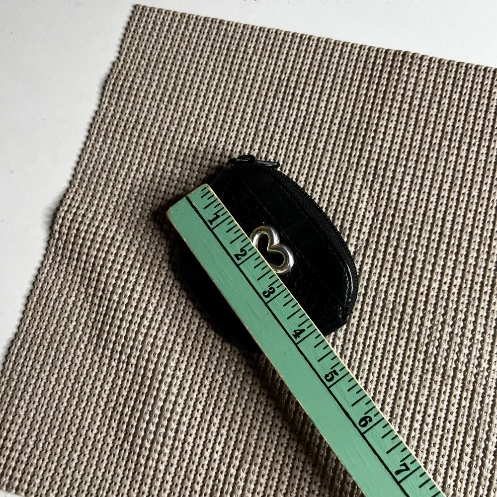 Brighton Black Pebbled Leather Heart Coin Purse Croc Trim Mini Pouch